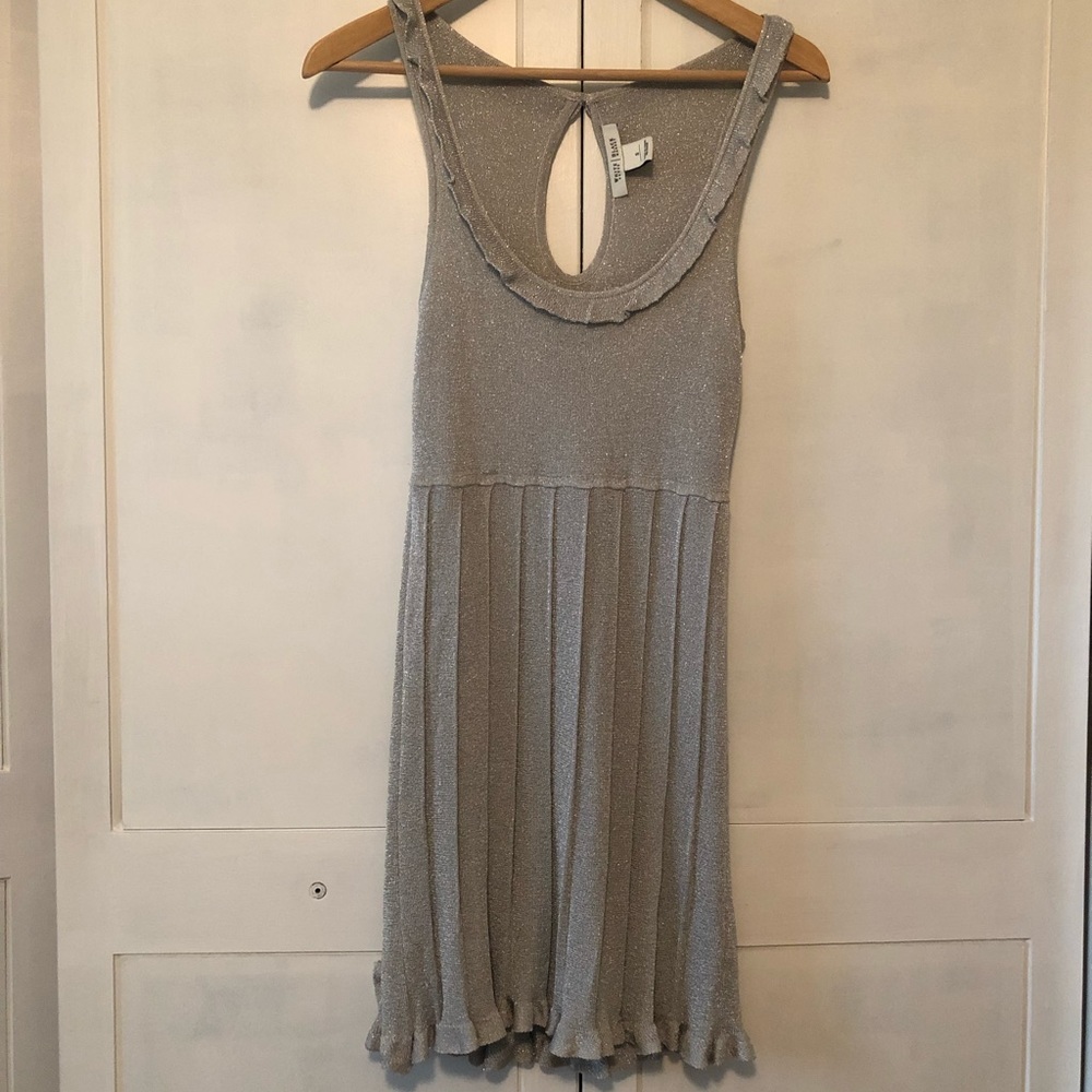 Silver sparkle pleated mini dress (S)